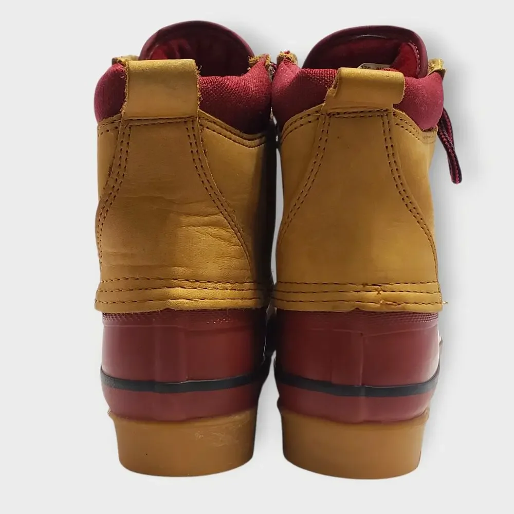 Lands End Womens Leather Duck Boots Red Tan Sz 8M Rain Outdoor Hunting Gorpcore - Picture 4 of 12